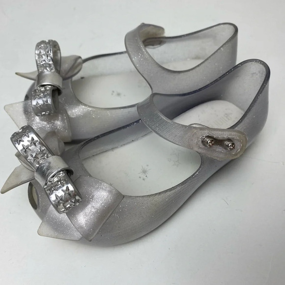 Mini Melissa Ultragirl Silver Clear Glitter  Star Bow Mary Jane Shoes size 7 - Picture 1 of 9